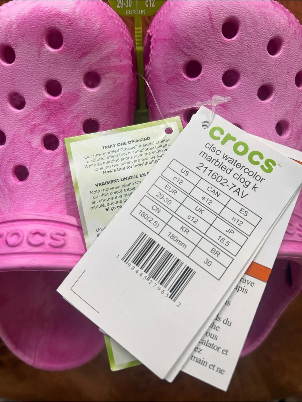 Crocs Kids Classic Clog - Pink Marble, Sz 12